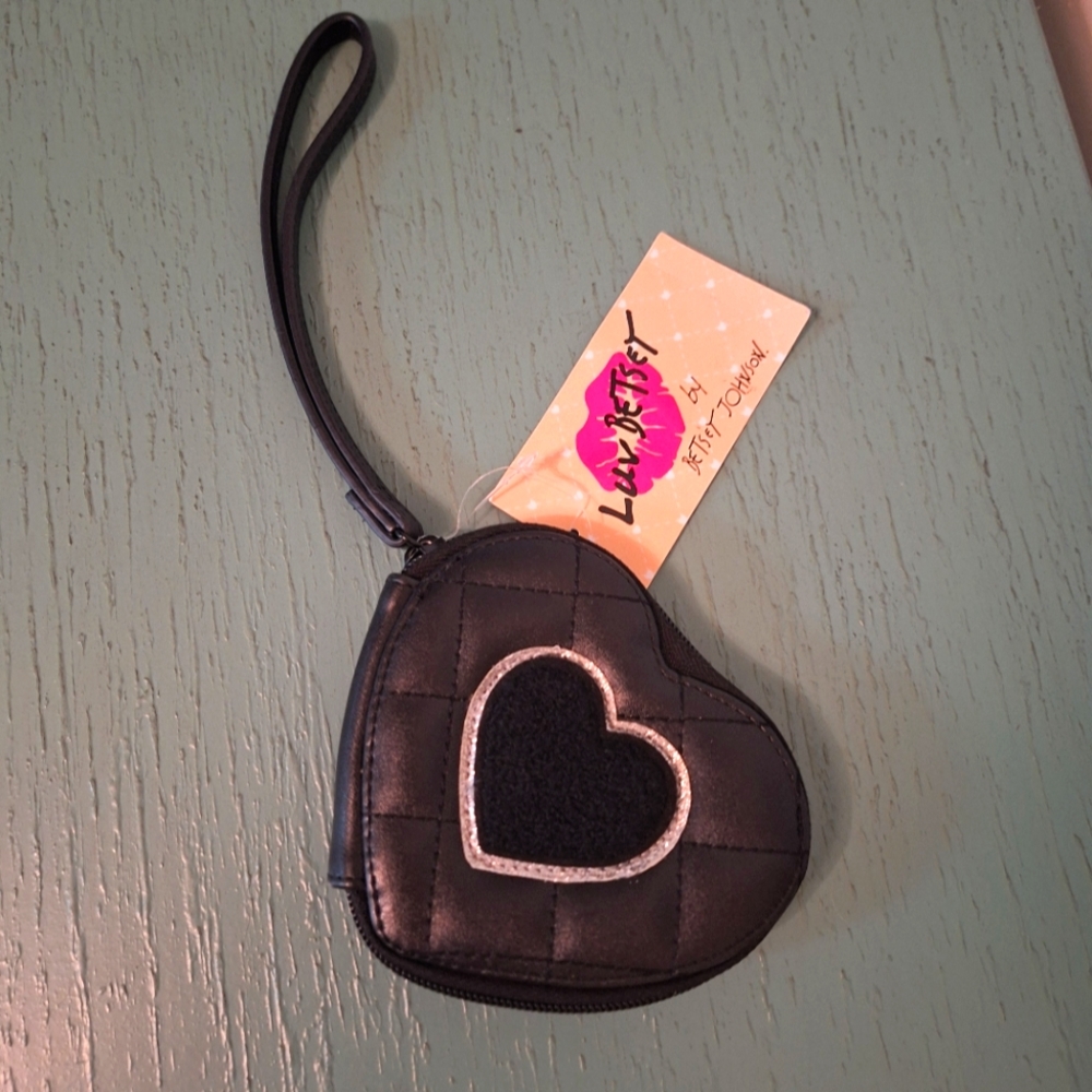 Betsey Johnson Black Quilted Heart Wristlet